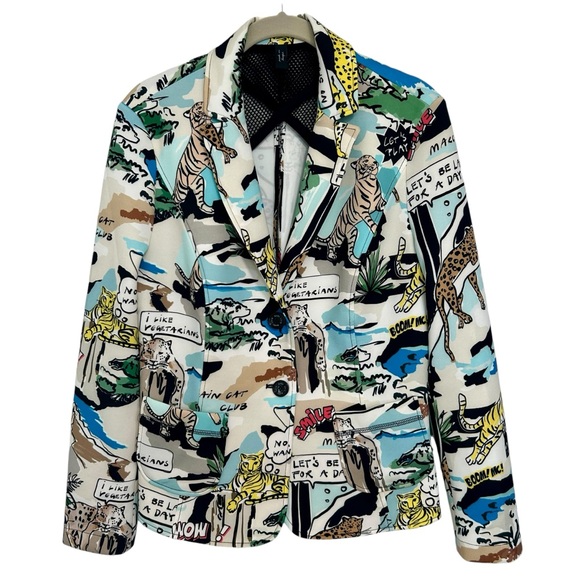 Marc Cain Cartoon Print Blazer Sz 8 Deep Sea - Picture 2 of 16